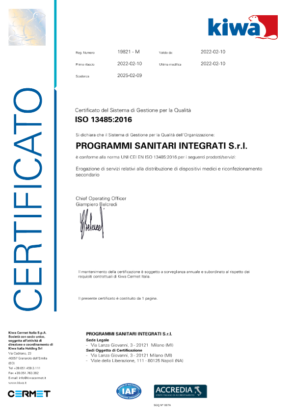 PSI Certificato ISO 13485.2016 001